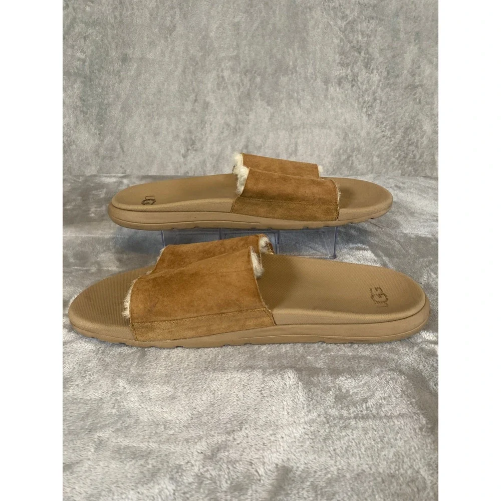 UGG Xavier Slides Men 13 Chestnut Suede Sheepskin Lined Treadlite Sandals